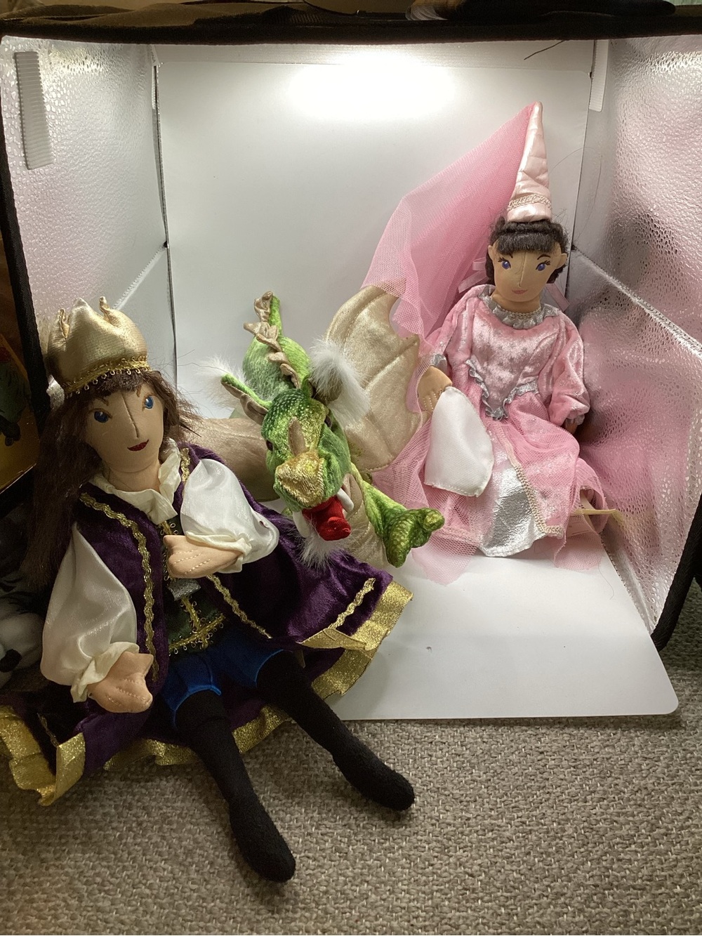 Folkmanis Princess and Prince Plush Puppet Set with Green Dragon